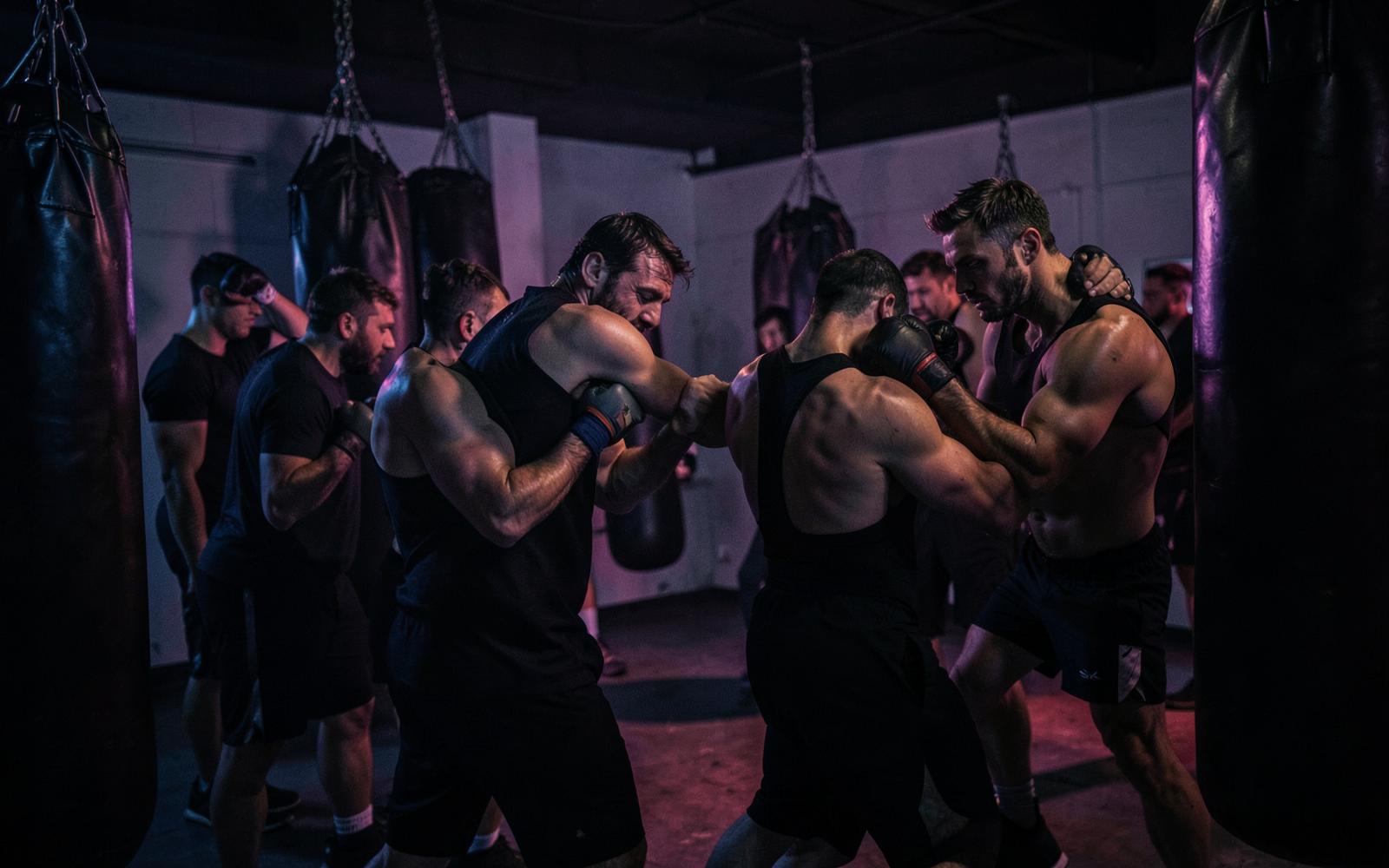 Men training together at a boxing gym
