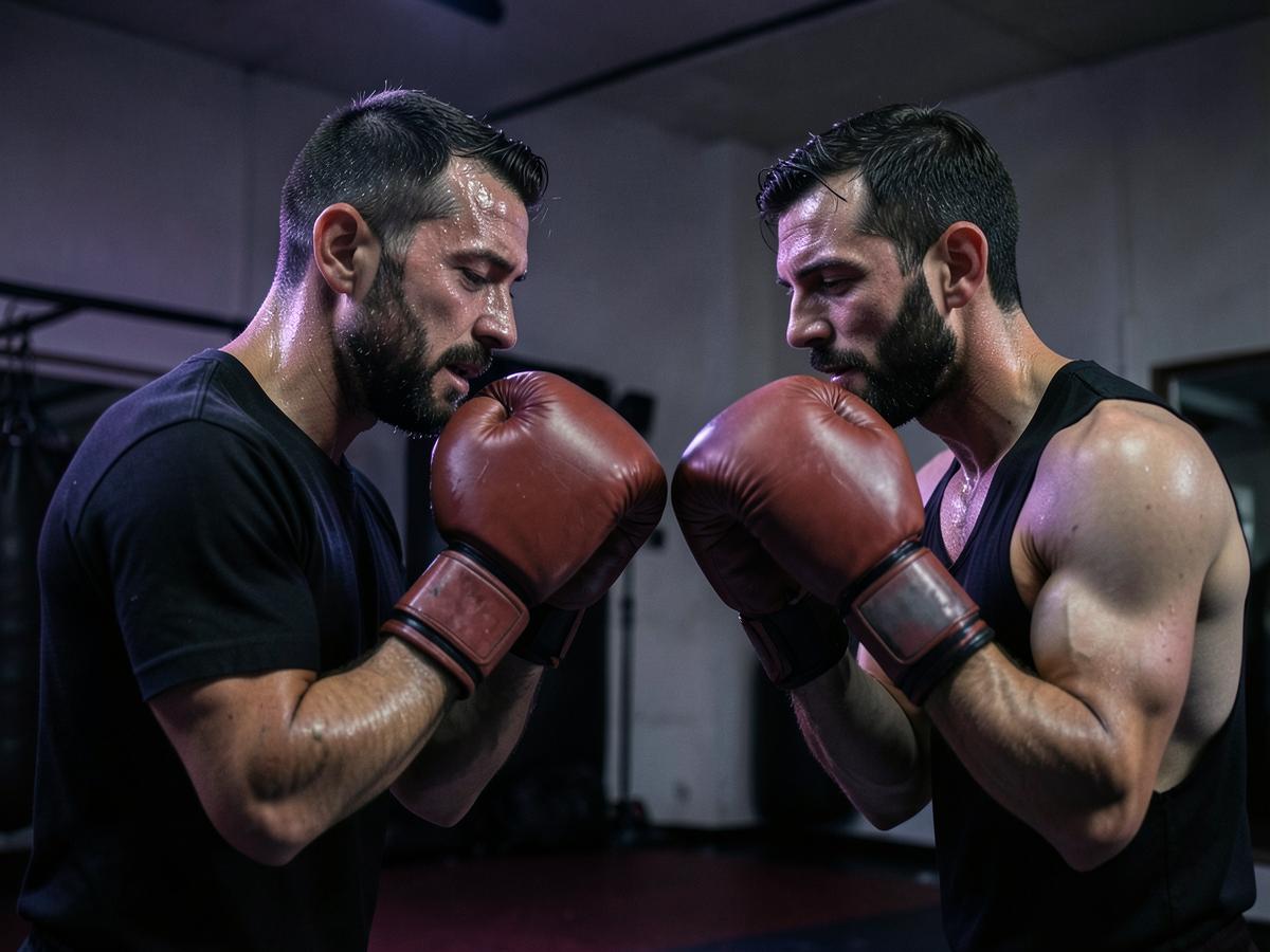 Two men sparring with boxing gloves